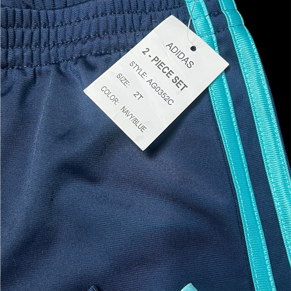Adidas Kids Dark Blue Joggers with Teal Stripes  Size 2T - Picture 3 of 4